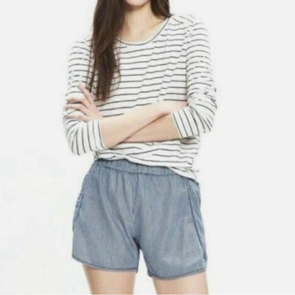 Madewell Striped Blue & White Railroad Shorts elastic waist